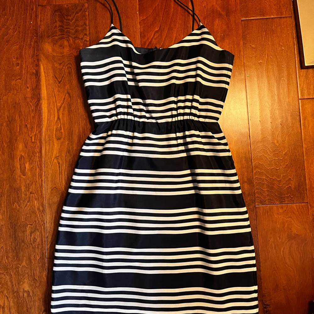 J. Crew Navy and White Strapless Dress